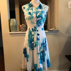 White/Blue Floral Calvin Klein Fit&Flare Dress - 8
